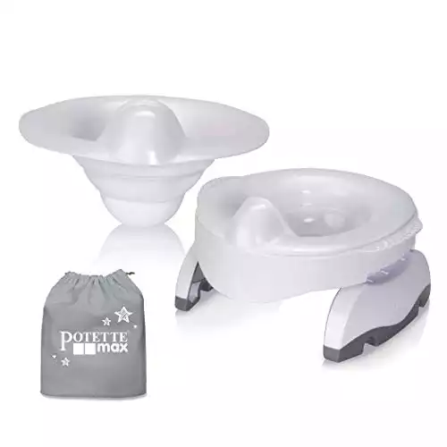 Potette Max 3-in-1 Travel Potty | Award-Winning Compact, Foldable Potty and Toilet Training Seat | Includes x3 Disposable Liners, A Reusable Liner & Carry Bag | White